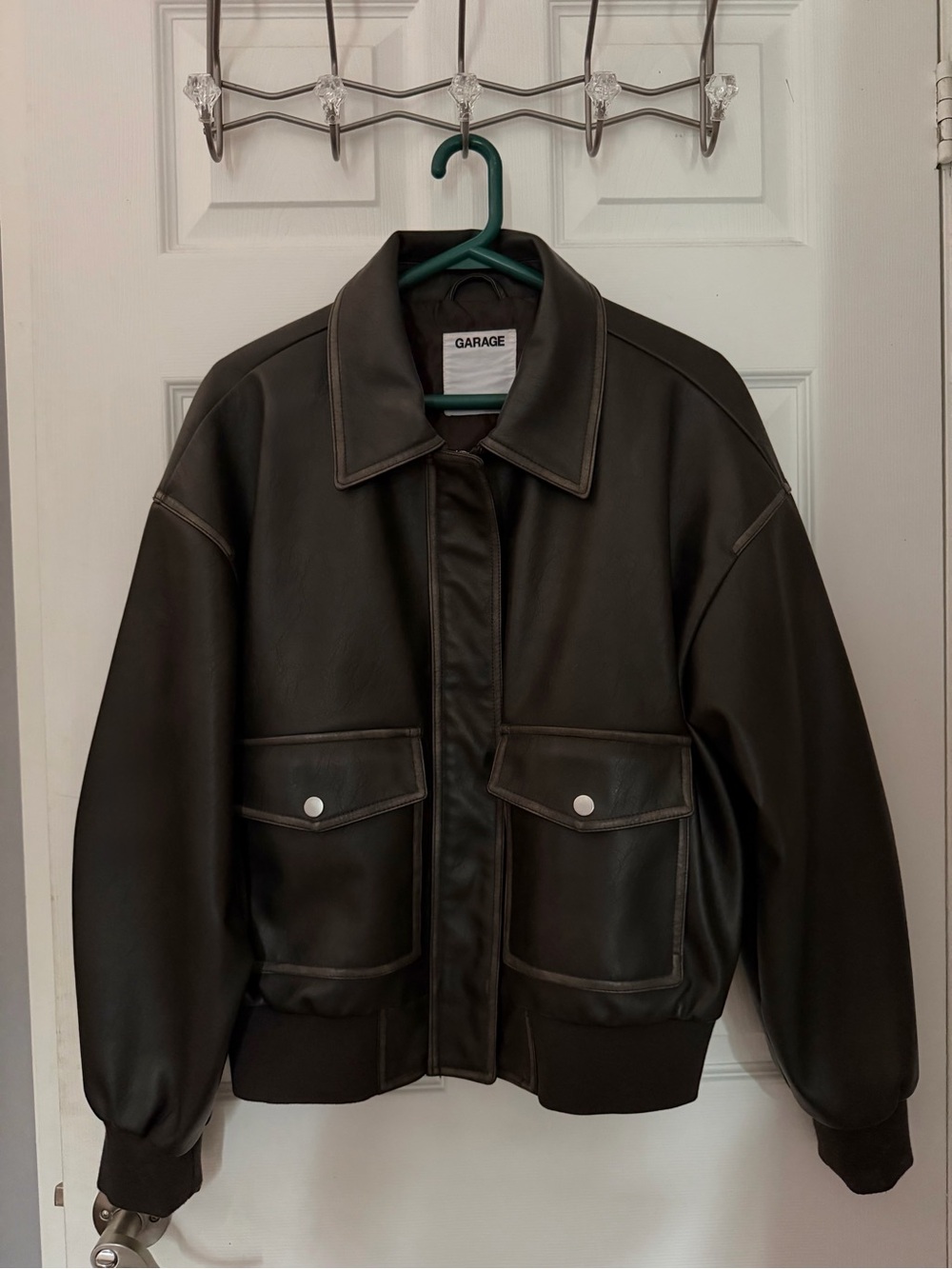 Garage Womens Dark Brown Faux Leather Bomber Jacket